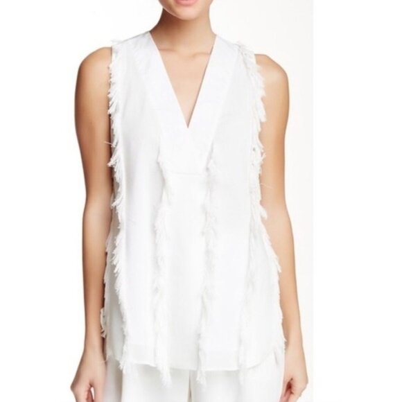 DEREK LAM 10 CROSBY Womens Oversized Blouse White Sz 8 Raw Fringe Overlap Back - Picture 14 of 14